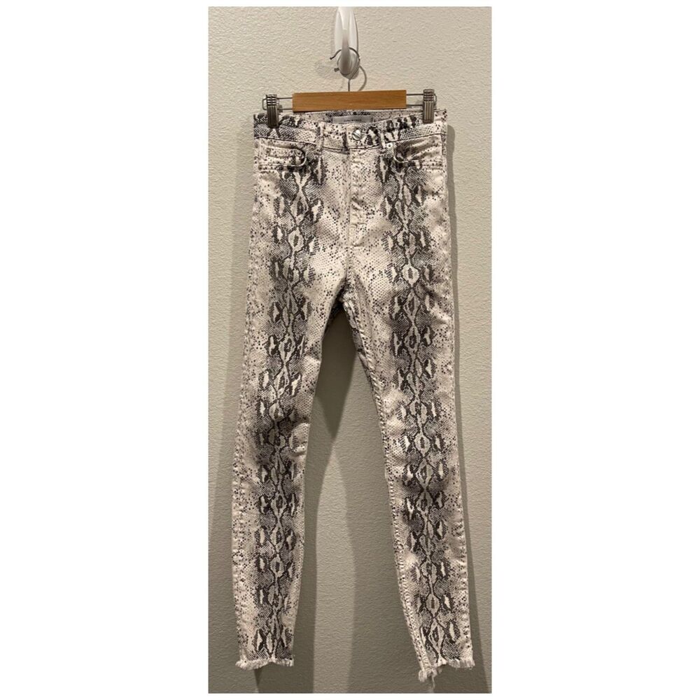 ZARA Snake Print High Rise Black White Jeans